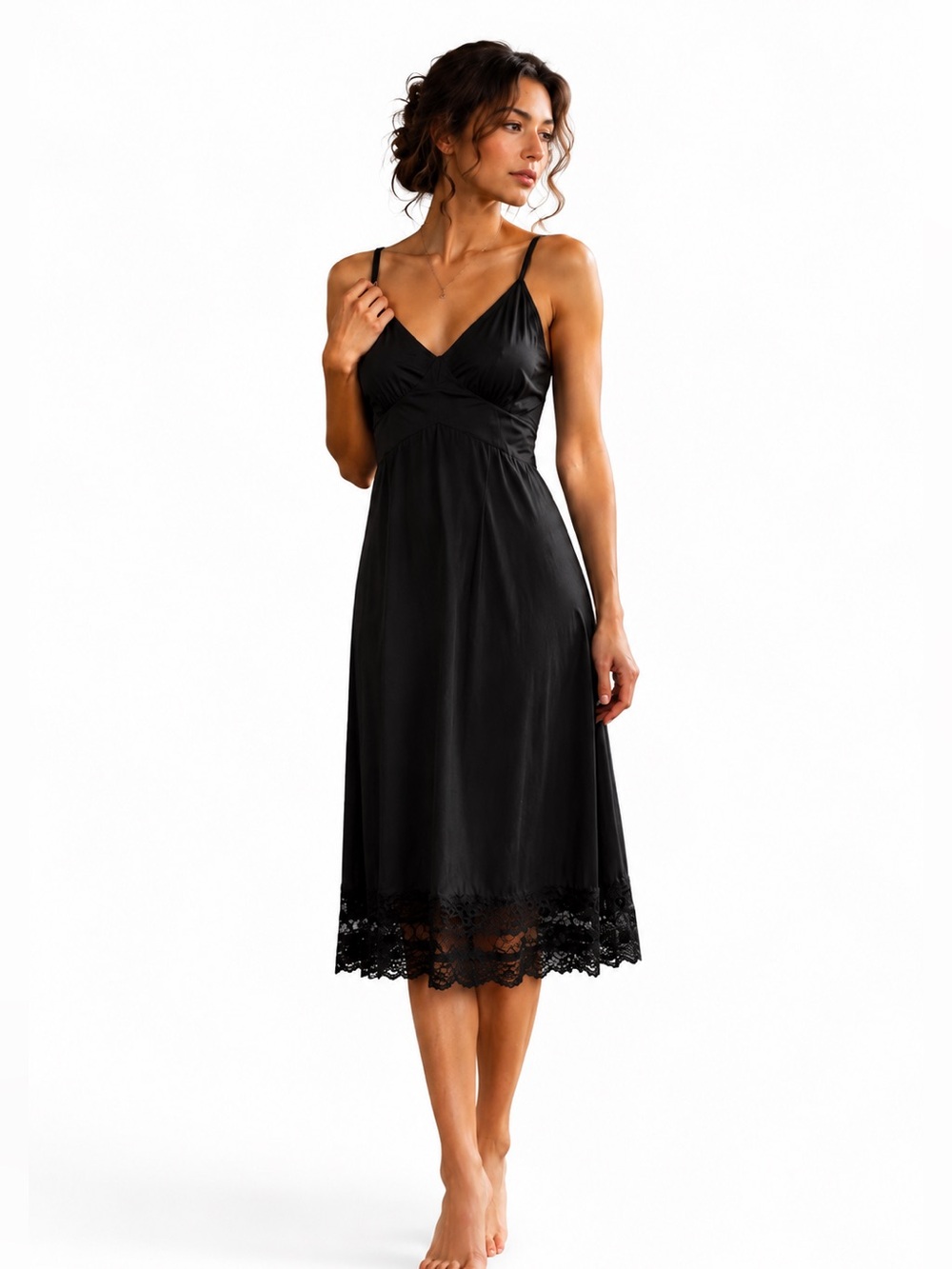 Vintage Velrose Full Slip Size 34‎ Black Lace Nylon Under Dress Lingerie 70s